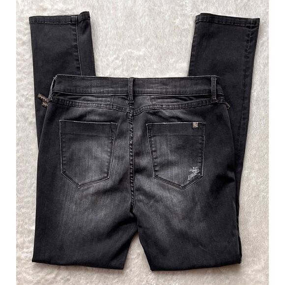 bebe Embellished Rhinestone Detail Mid Rise Skinny Leg Jeans in Black, Size 29 - Picture 11 of 13